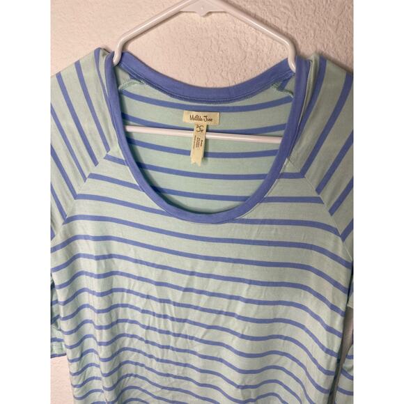 Matilda Jane Womens Small Blue Striped Oversize Tee Top 3/4 Sleeve Scoop Neck - Picture 4 of 5
